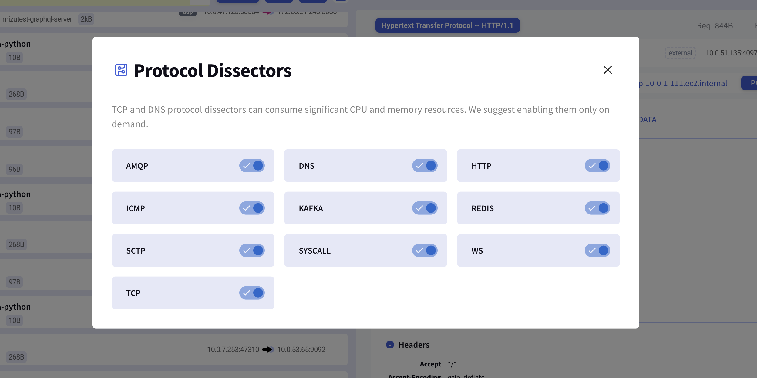 Protocol Dissectors Window