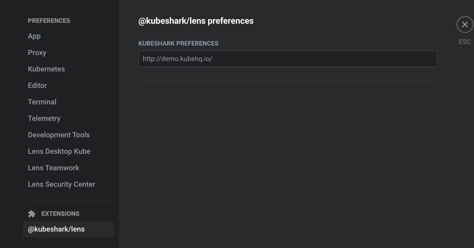 Enter Kubeshark URL