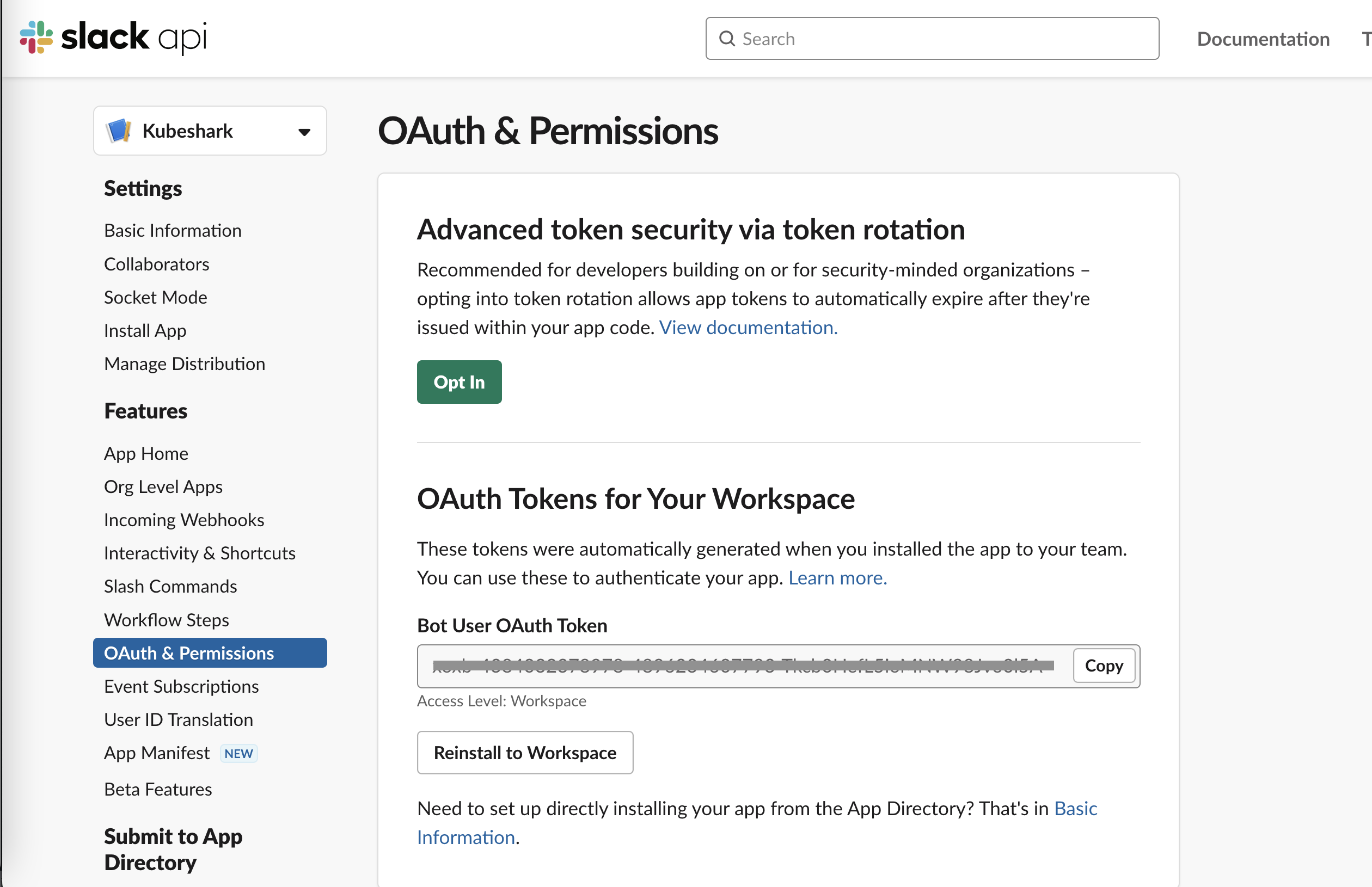 Slack OAuth Token